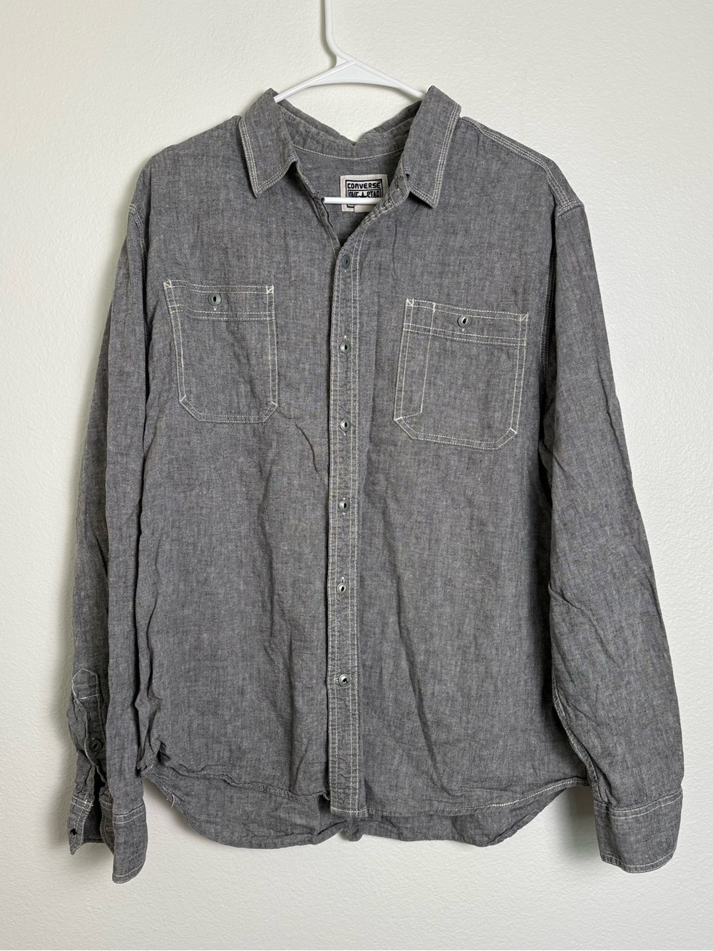 Converse One Star Mens Linen Blend Button Up Shirt Size XL